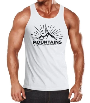 MoonWorks Herren Tanktop The Mountains are Calling and I must go Türkis/Fliederfarben/Weiß MoonWorks Herren Tanktop The Mountains are Calling and I must go Türkis/Fliederfarben/Weiß