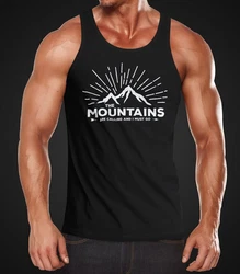 MoonWorks Herren Tanktop The Mountains are Calling and I must go Türkis/Fliederfarben/Schwarz