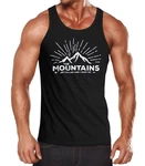 MoonWorks Herren Tanktop The Mountains are Calling and I must go Türkis/Fliederfarben/Schwarz
