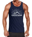 MoonWorks Herren Tanktop The Mountains are Calling and I must go Dunkelblau/Fliederfarben