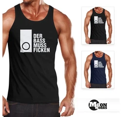 MoonWorks Herren Tanktop Techno Spruch Der Bass muss Ficken Schwarz/Dunkelblau/Blau