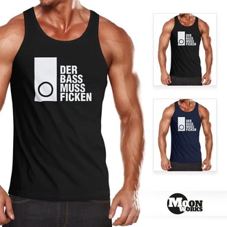 MoonWorks Herren Tanktop Techno Spruch Der Bass muss Ficken