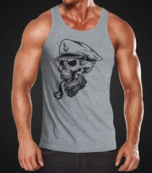 Neverless Tanktop Herren Captain Skull Beard Kapitän Totenkopf Sailor Schädel Hellgrau/Dunkelgrau/Grau