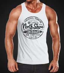 Neverless Herren Tank-Top North Shore Longboard Retro Surf Motiv Creme/Weiß/Schwarz