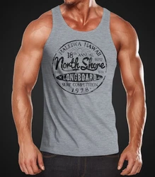 Neverless Herren Tank-Top North Shore Longboard Retro Surf Motiv Grau/Dunkelgrau/Hellgrau