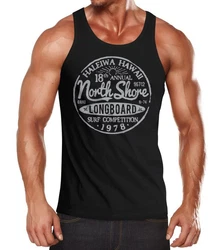 Neverless Herren Tank-Top North Shore Longboard Retro Surf Motiv Schwarz/Braun