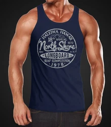 Neverless Herren Tank-Top North Shore Longboard Retro Surf Motiv Dunkelblau