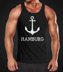 MoonWorks Tanktop Herren mit Anker Print Hamburg Dunkelblau/Gelb/Braun/Schwarz