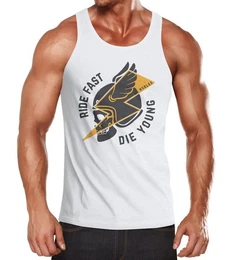 Tanktop Herren Tank-Top Rocker Biker Spruch Motiv Ride Fast Die Young Flash Blitz Skull Helm Muskelshirt Muscle Shirt mit Print