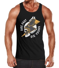 Tanktop Herren Tank-Top Rocker Biker Spruch Motiv Ride Fast Die Young Flash Blitz Skull Helm Muskelshirt Muscle Shirt mit Print