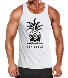 Tanktop Herren Tank-Top Totenkopf Ananas-Trend Bad Karma Skull Sonnenbrille Muskelshirt Muscle Shirt mit Print