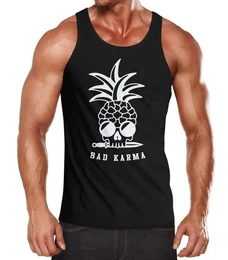 Tanktop Herren Tank-Top Totenkopf Ananas-Trend Bad Karma Skull Sonnenbrille Muskelshirt Muscle Shirt mit Print