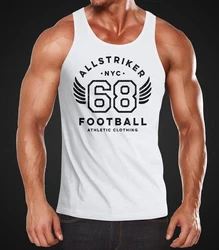 Neverless Tanktop Herren College Design Schriftzug NYC 68 Football Athletic Weiß/Dunkelgrau/Blau/Creme