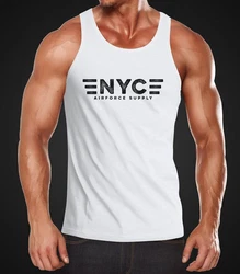 Neverless Tanktop Herren Aufdruck NYC New York City Airforce Supply Army Print Grau/Weiß/Dunkelblau