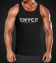 Neverless Tanktop Herren Aufdruck NYC New York City Airforce Supply Army Print Schwarz/Grau/Dunkelblau/Orange