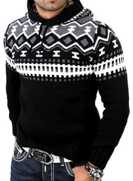 Strickpullover Herren Grobstrick Pullover Norweger Winter Kapuzenpullover (1-tlg) Strickpullover Mnner Norwegermuster mit Kapuze