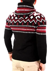 Reslad Norweger Strickpullover Herren (1-tlg) Bordeaux/Schwarz/Rot/Dunkelrot