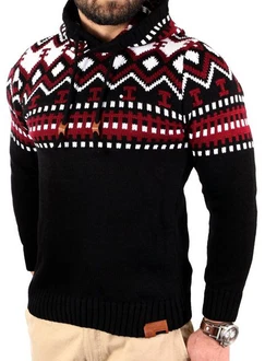 Reslad Norweger Strickpullover Herren (1-tlg) Bordeaux/Schwarz/Rot/Dunkelrot