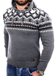 Strickpullover Herren Grobstrick Pullover Norweger Winter Kapuzenpullover (1-tlg) Strickpullover Mnner Norwegermuster mit Kapuze
