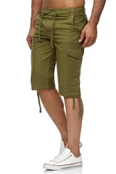 Reslad Leinen Cargo Shorts Männer Strandhose RS-3001 Dunkelgrün/Khaki/Grün