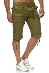 Reslad Leinen Cargo Shorts Männer Strandhose RS-3001 Dunkelgrün/Khaki/Grün