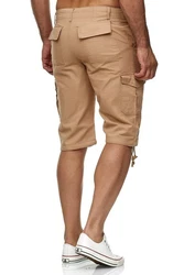 Reslad Leinen Cargo Shorts Männer Strandhose RS-3001 Khaki/Beige/Braun