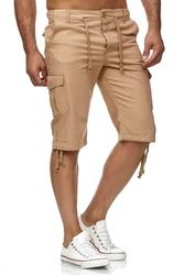 Reslad Leinen Cargo Shorts Männer Strandhose RS-3001 Khaki/Beige/Braun