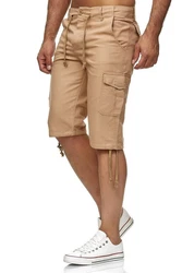 Reslad Leinen Cargo Shorts Männer Strandhose RS-3001 Khaki/Beige/Braun