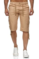 Reslad Leinen Cargo Shorts Männer Strandhose RS-3001 Khaki/Beige/Braun