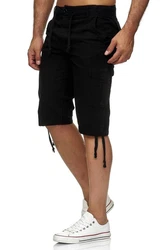 Reslad Leinen Cargo Shorts Männer Strandhose RS-3001 Schwarz/Dunkelblau