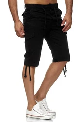Reslad Leinen Cargo Shorts Männer Strandhose RS-3001 Schwarz/Dunkelblau