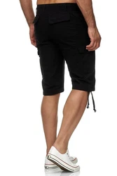 Reslad Leinen Cargo Shorts Männer Strandhose RS-3001 Schwarz/Dunkelblau