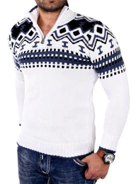 Strickpullover Herren Strickpullover Crewneck Zipper Norweger Pullover RS-3110 (1-tlg) Strickpullover Mnner Norwegermuster Troyer