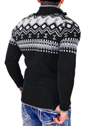 Reslad Herren Strickpullover Crewneck Zipper Norweger Pullover RS-3110 Schwarz