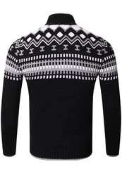 Reslad Herren Strickpullover Crewneck Zipper Norweger Pullover RS-3110 Schwarz