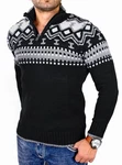 Reslad Herren Strickpullover Crewneck Zipper Norweger Pullover RS-3110 Schwarz
