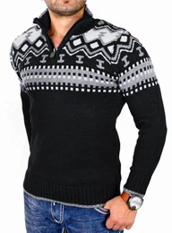 Strickpullover Herren Strickpullover Crewneck Zipper Norweger Pullover RS-3110 (1-tlg) Strickpullover Mnner Norwegermuster Troyer