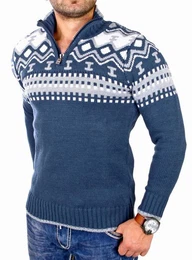 Strickpullover Herren Strickpullover Crewneck Zipper Norweger Pullover RS-3110 (1-tlg) Strickpullover Mnner Norwegermuster Troyer