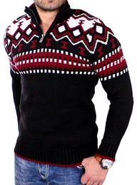 Strickpullover Herren Strickpullover Crewneck Zipper Norweger Pullover RS-3110 (1-tlg) Strickpullover Mnner Norwegermuster Troyer