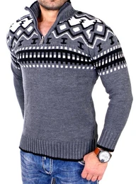 Strickpullover Herren Strickpullover Crewneck Zipper Norweger Pullover RS-3110 (1-tlg) Strickpullover Mnner Norwegermuster Troyer