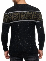 Reslad Strickpullover Rundhalspullover RS-18003 Schwarz