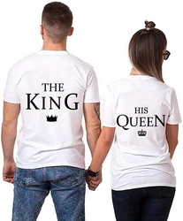 Couples Shop T-Shirt The King & His Queen Shirts für Paare Rosa/Weiß/Dunkelgrün/Hellblau