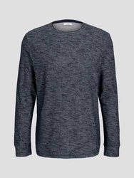 TOM TAILOR Rundhalsshirt Double Face Longsleeve Dunkelblau/Dunkelgrau/Grau