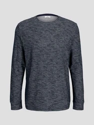 TOM TAILOR Rundhalsshirt Double Face Longsleeve Dunkelblau/Dunkelgrau/Grau
