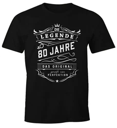MoonWorks Print-Shirt Herren Geschenk T-Shirt Geburtstag Die Legende (30-80 Jahre) Schwarz/Dunkelrot