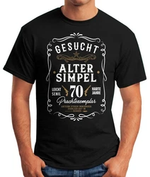MoonWorks Print-Shirt Herren Geschenk T-Shirt Geburtstag Gesucht Alter Simpel Wanted (30-80 Jahre) Silber/Braun/Schwarz/Beige/Rot
