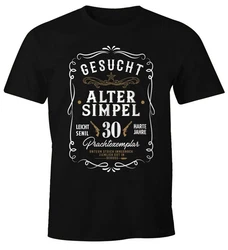 MoonWorks Print-Shirt Herren Geschenk T-Shirt Geburtstag Gesucht Alter Simpel Wanted (30-80 Jahre) Silber/Schwarz/Braun/Beige