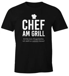 MoonWorks Print-Shirt Herren T-Shirt Chef am Grill Dunkelgrau/Schwarz/Braun
