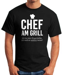 MoonWorks Print-Shirt Herren T-Shirt Chef am Grill Dunkelgrau/Schwarz/Braun