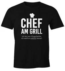 MoonWorks Print-Shirt Herren T-Shirt Chef am Grill Dunkelgrau/Schwarz/Braun